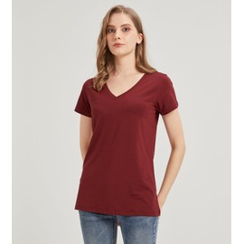 netdraw Women's Ultra-Soft Bamboo Viscose V-Neck T-Shirt Comfy Trendy Casual Sleep Pajama Lounge Tops, Maroon, Medium