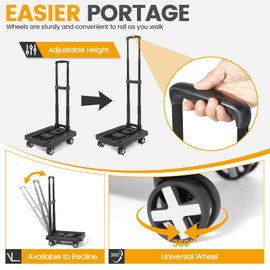 Orzbow Car Seat Travel Cart, Folding Car Seat Dolly for Airport with Universal Wheels and Adjustable Handle, Airplane Travel and Luggage, Compact, Collapsible Roller Hand Trolley with Belts, Black