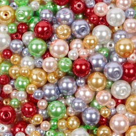 Easter Mix of Glass Pearl Beads 410 Pieces Mix of 4mm, 6mm and 8mm Pearl Beads in Easter Colours for Jewellery Making and Arts and Crafts