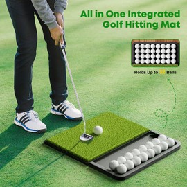 Integrated Golf Mat with Ball Tray, Small Thickening Golf Mats Practice Outdoor & Indoor, Artificial Grass with Anti-Slip Rubber Bottom Mat for Driving, Chipping Swing
