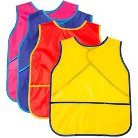 FIBOUND Pack of 4 Children's Art Smocks, Children's Painting Smock, Children's Food Coat, Children's Art Aprons, Polyester Children's Coat, Children's Painting Apron, for Art Painting, Cooking, Food,