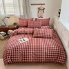 PinkMemory Red Gingham Duvet Cover Set Queen 100% Washed Cotton