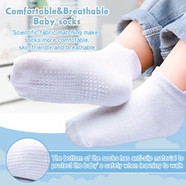 Non Slip Kids Ankle Socks with Grips 12 Pairs Cotton White for Toddlers Boys Girls 5-7 Years