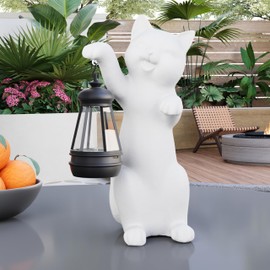 mikilov Cat Resin Statue with Solar Lantern (Hand) - Outdoor Lanterns & Indoor Statue Decorations for Garden, Yard, Porch, Home, Balcony