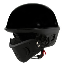 Milwaukee Helmets MPH9831DOT Rascal 3/4 Open Face Gloss Black 2 in 1 Motorcycle Biker DOT Helmet - Small