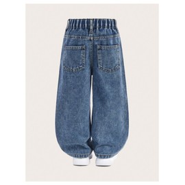 Verdusa Toddler Girl's Rhinestone Sparkly Wide Leg Jeans Streetwear Denim Pants with Pockets Medium Wash 6 Years