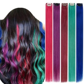 RUNATURE Clip-In Real Hair Extensions Purple Hair Clip-In Real Hair Extensions Straight Real Hair Clip in Purple Extensions Remy Hair 50 cm 25 g 20 Inches