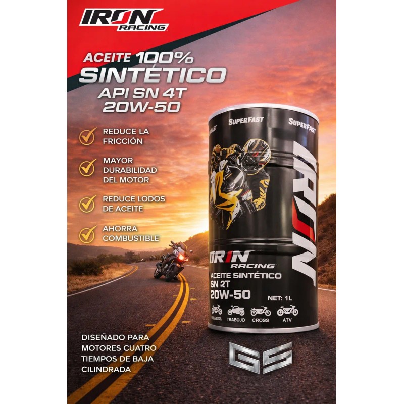 Aceite Sintetico 1l Para Moto Iron Racing Api Sn 4t