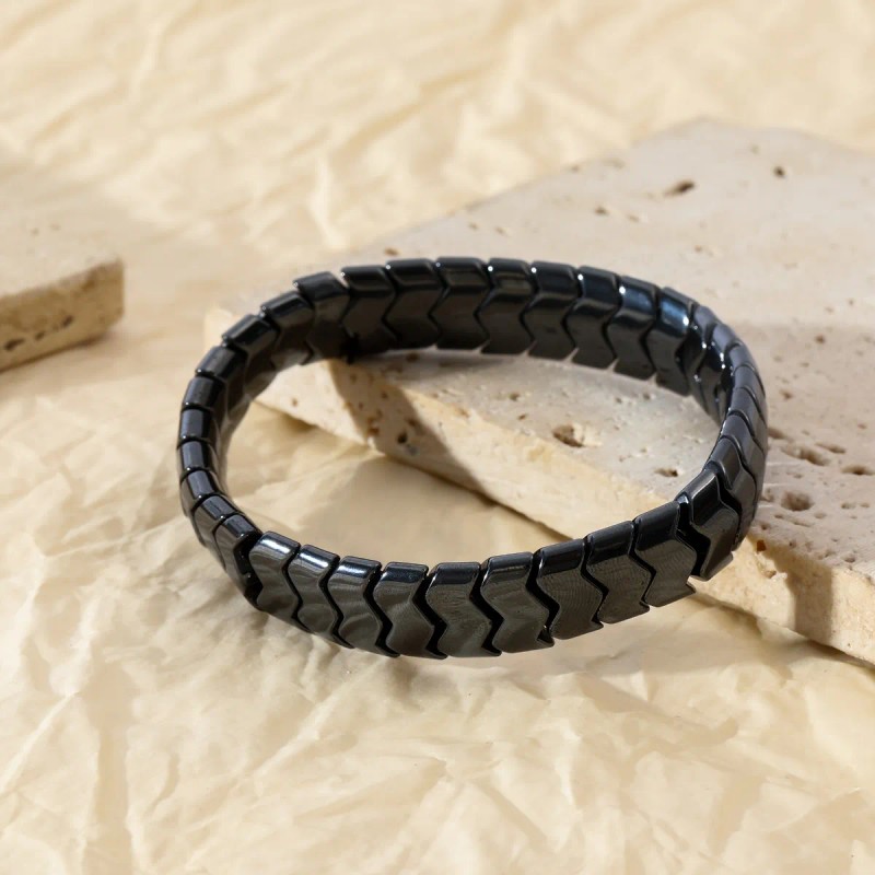 Pulsera De Hematita, Unisex, Diseño Ondulado, Elástica