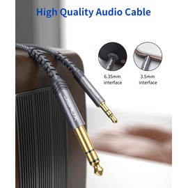JSAUX 1/4 to 1/8 Cable Stereo Audio Cable 20FT, 6.35mm 1/4" Male to 3.5mm 1/8" Male TRS Bidirectional Stereo Audio Cable Jack for Guitar, Home Theater Devices, Speaker and Amplifiers-Grey