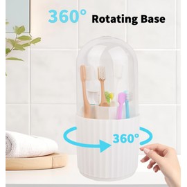 360 Rotating Toothbrush Holders for Bathrooms with Lid, 5 Slots Large Capacity Toothbrush Holders, Dustproof & Waterproof, White Bathroom Sink Organizer, Multi-Purpose Makeup Brushes Holder for Vanity