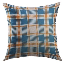 Mugod Throw Pillow Cover Blue Tartan Plaid Orange Breakfast Bright Home Decorative Square Pillow Case for Men Women Boys Girs Bedroom Cushion Cover 18x18 Inch