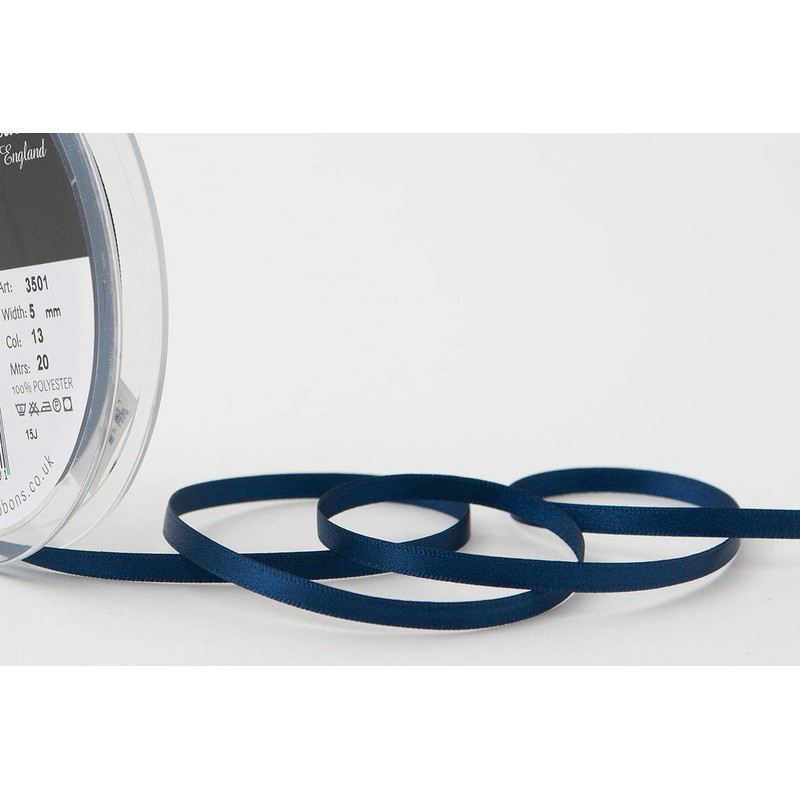 Berisfords Double FACE Poly Satin Ribbon, Navy, 5 mm