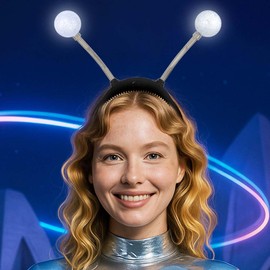 DRESBE Light Up Alien Antenna Headband LED Space Headbands Glow Party Hair Accessories for Women (Silver)