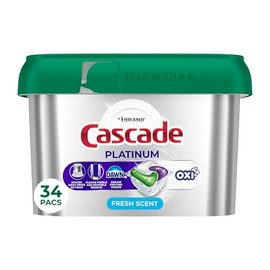 Cascade Platinum + Oxi Dishwasher Pods, Dishwasher Detergent, Dish Detergent Soap, Fresh, 34 Count