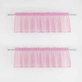 UPOPO - Cenefa rosa de 16 pulgadas de largo, cortina transparente para sala de estar, recámara, cocina, gasa, cortina de gasa transparente para filtrar la luz, ventana pequeña y corta, tratamiento de ventana, 2 paneles de bolsillo para barra