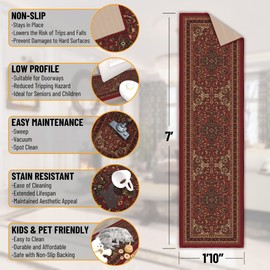 Ottomanson Hallway Runner Rug 1'10" x 7' Non Slip Oriental Area Rugs Easy to Clean Laundry Rug Runner Durable & Pet Friendly Floor Carpet Runners for Hallways Entryway Living Room Kitchen, Red