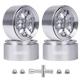 HobbyPark Negative Offset -10mm 1.9 Beadlock Wheels Deep Dish Aluminum Chrome for Scale 1/10 RC Crawler Axial SCX10 TRX4 VS4-10 Redcat Gen8 RC4WD D90 Rock Crawler Truck, 4pcs