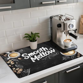 AOHMPT Coffee Mat 17"x32" - Extra Large Absorbent Non Slip Dish Drying Mat,Coffee Bar Accessories,Kitchen Counter Protector for Coffeemaker, Sink, Dining Decor