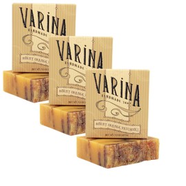 Varina Natural Burnt Orange Patchouli Bar Soap - Gentle Cleansing for Sensitive Skin, Earthy Scents - 3 Pack