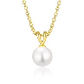 Vinoya Freshwater Cultured Pearl Pendant Necklace 925 Sterling Silver Simple Pearl Necklace for Women Yellow Gold Plated Single Pearl Necklace for Her
