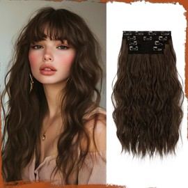 Sofeiyan Clip-In Extensions, 4 Pieces, 40 cm Hair Extensions for Women, Curly Thick Synthetic Hair Extensions for Clip-In, Natural Soft Clip-In Hairpiece - Medium Brown