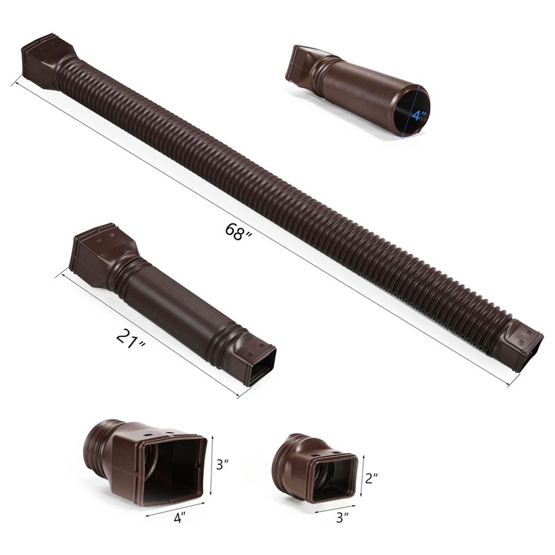 plusgutter Brown 2-Pack Rain Gutter Downspout Extensions Flexible, Drain Downspout