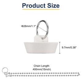 sourcing map 2Pcs Rubber Drain Stopper with Chain and Hanging Ring, Bathtub Drain Plug Fits 1 1/4 Inch, Rubber Sink Stopper Drain Plug for Bathtub, Kitchen and Bathroom, White