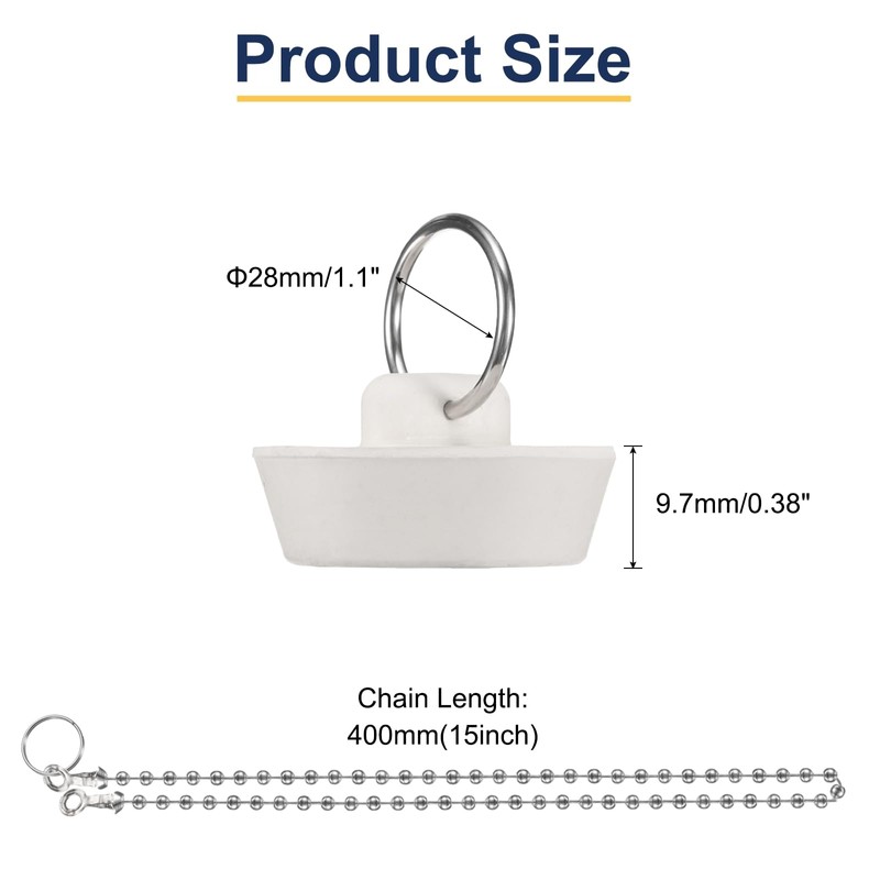 sourcing map 2Pcs Rubber Drain Stopper with Chain and Hanging