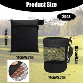 XcnPer Golf Ball Bag, 2 Pack Black Square Golf Bag Accessories, for Storing Golf Tees and Balls, Attachable to Golf Bag or Belt