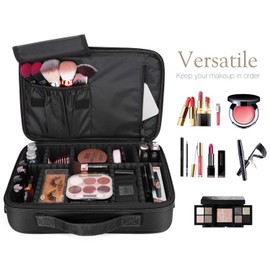 Luxspire Makeup Cosmetic Bag Storage Case, 2 Layer Large Professional Cosmetic Makeup Train Case, Portable Makeup Brush Toiletry Jewelry Holder Organizer Artist Bag with Adjustable Dividers, Black