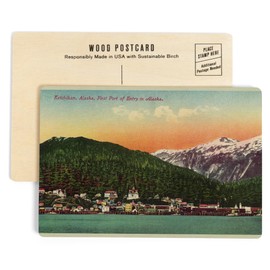 Ketchikan, Alaska, First Port of Entry in Alaska View (4x6 Birch Wood Postcards, 2-Pack Stationary, Rustic Home Wall Decor)