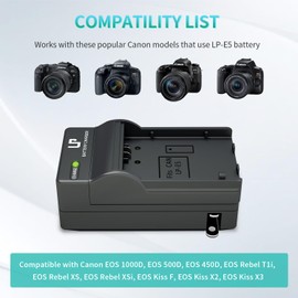 LP LP-E5 Battery Charger, Quick Charger with LED Display, Compatible with Canon EOS 1000D, 500D, 450D, Rebel T1i, XS, XSi, Kiss F, Kiss X2, X3