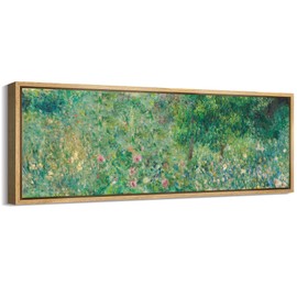 MUDECOR Large Framed Canvas Print Wall Art Impressionist Garden Lush Floral Landscape Antique Retro Fine Art Illustrations Decorative Colorful for Bedroom - 60"x20"