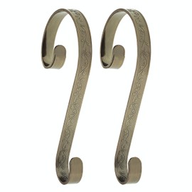 Haute Decor Stocking Scrolls Stocking Hanger - 2 Pack - Holly Embossed (Antique Brass)