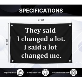 3x5 Feet Cool Quote Black Flag "They Said I Changed a Lot. I Said a Lot Changed Me." with 4 Brass Grommets - Single Sided Banner for Wall Decoration - Polyester Cool Flags for Decor College