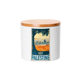 Fabulous Visit Palestine Ceramic Pot with Bamboo Lid - Poster Vintage Travel Art Deco 30s - 16oz - Glass