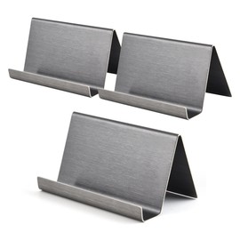 ENN LLC Business Card Stand Desktop Stainless Steel Shop Card Stand Easy Viewing Angle Set of 3 (Black)