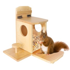 Suewidfay Squirrel Feeder with Lift-Up Lid and Desk, Wooden Squirrel Feeders for Outdoor Garden Outside Backyard, Waterproof Durable Squirrel Feeder Just for Squirrels
