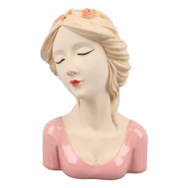 Modern Ceramic Face Vases Decorative Modern Style Shy Girl Flower Lady Head Vase for Unisex Plants Lover Pink