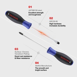 WORKPRO Screwdriver Set Magnetic Screwdriver Set 6-Piece Made of Cr-V Steel with Holder and Non-Slip Handle, Suitable for DIY and Daily Maintenance (4 x Slotted, 2 x Phillips)