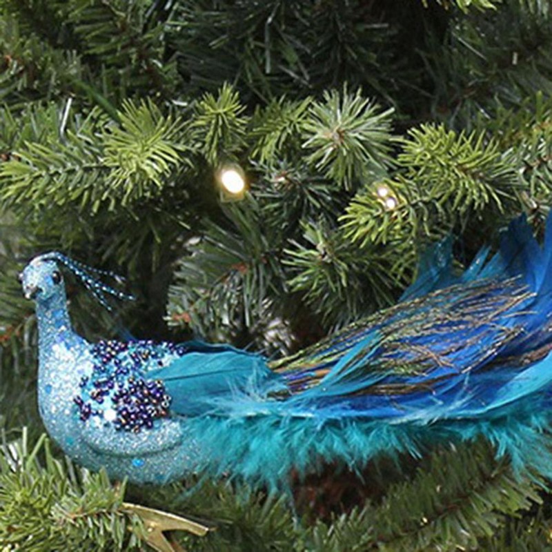 Christmas Tree Decorations 3D Simulation Peacock Decoration Artificial Feather Pendant