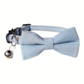 Bow Tie Cat Collar Breakaway with Bell Safety, Removable Bowtie, Adjustable Kitten Collars for Girl Boy Kitty Small Pets, 7"-11" Denim Light Blue