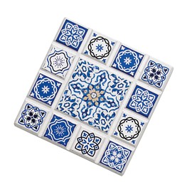 Zassenhaus 057669 Oriental Design Cross Ceramic Coaster with Non-Slip Cork Base 16 x 16 x 1 cm Blue