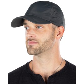 Funky Junque Running Hats Men Women Performance Baseball Caps UPF Sun Golf Tennis Cooling Laser Cut Adjustable Breathable, Black, One Size
