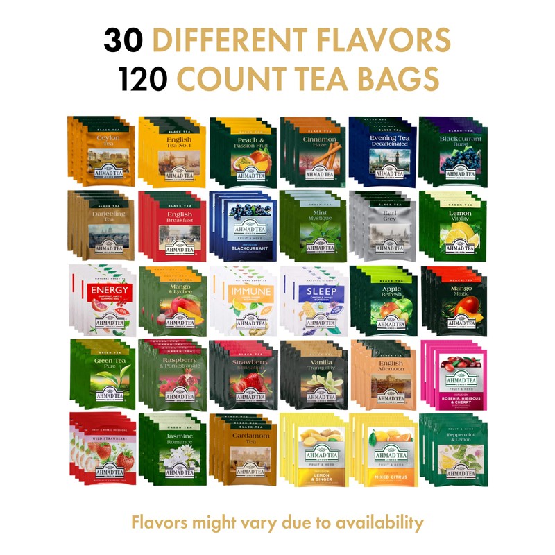 Ahmad Tea Sampler Assortment, Ahmad Variety Pack (120 Count), 30