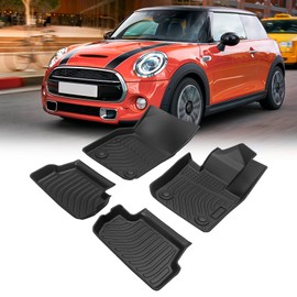 UNSTECH All Weather Rubber Car Mats fits for 2014-2023 Cooper Four PCS Hardtop 2 Door Full Set 1st and 2nd Rows Maximum Coverage, Laser Measured TPE Protection Car Mat