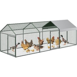 COOLYI Large Metal Chicken Coop, Walk-in Chicken Run with Waterproof and Anti-UV Cover,120" X40" X40" Heavy Duty Chicken Run with 4 Doors, Outdoor Poultry Cage for Ducks, Rabbits and Small Pets