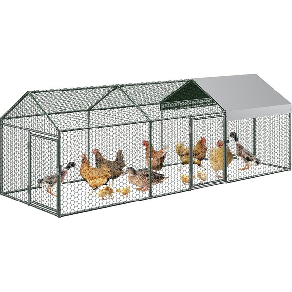 COOLYI Large Metal Chicken Coop, Walk-in Chicken Run with Waterproof