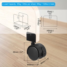 PATIKIL 2" Swivel Caster Wheels with 0.8" U Bracket, 4 Pack Mute Moving Swivel Wheel Replacement with Brake Total Load 88lbs for Cabinet Furniture Table